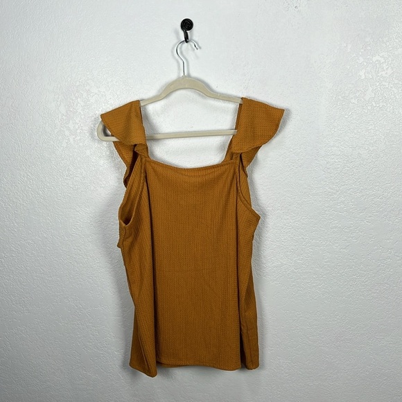 Nine West Mustard Yellow Tank Top Shirt Ruffle Scoop Neck Sleeveless‎ Sz XL Chic - Picture 6 of 8